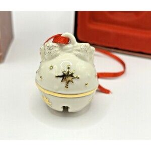 Lenox Just Jingles Porcelain Bow Bell Christmas Ornament Gold Trim with Box
